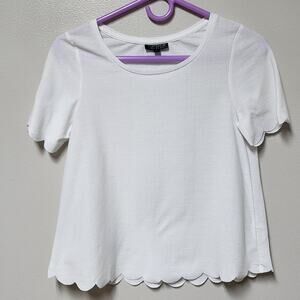 Topshop  White Scalloped Hem Top size 2